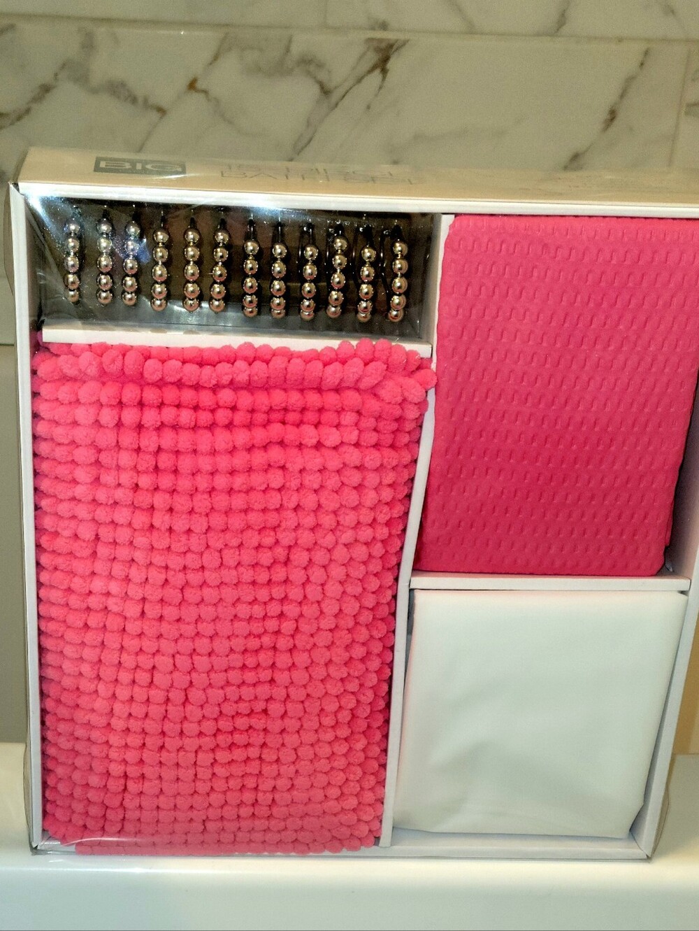 The Big One Pink Bath Accessory Set with Textured Bath Mat